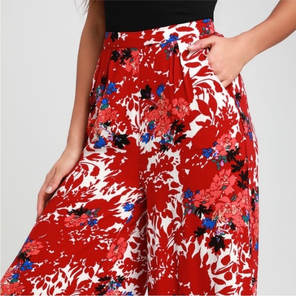 Free People Laye Night Red Floral Print Wide Leg Pants Size Small - Picture 2 of 6